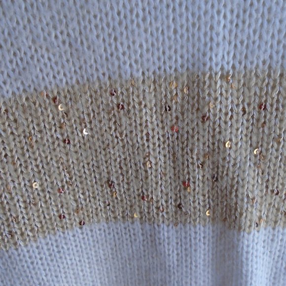 Rue 21 Gold Sequins & White Striped Wool Blend Scoop Neck Sweater Size Large - Picture 3 of 5